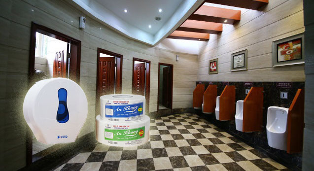 Giấy vệ sinh cuộn lớn thích hợp dùng trong vệ sinh chung khách sạn