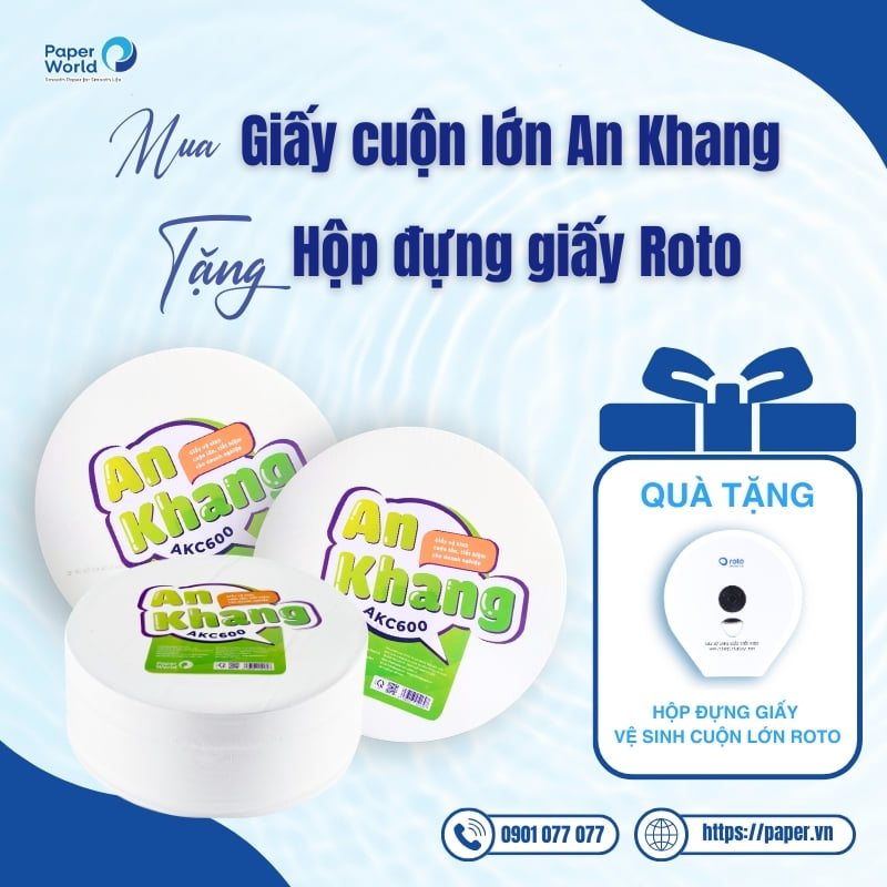 Tặng miễn phí hộp đựng giấy cuộn lớn khi mua giấy vệ sinh cuộn lớn tại Thế Giới Giấy