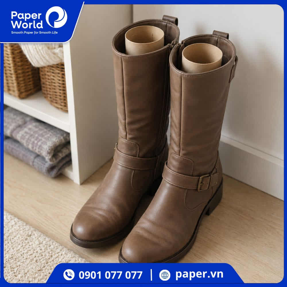 Giữ form giày boot bằng lõi giấy vệ sinh