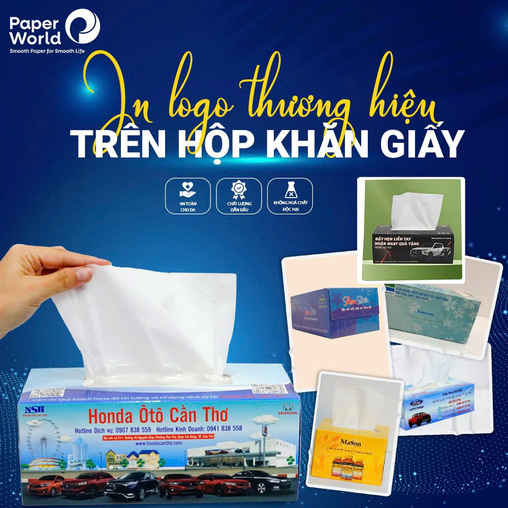 In logo thương hiệu miễn phí trên hộp khăn giấy