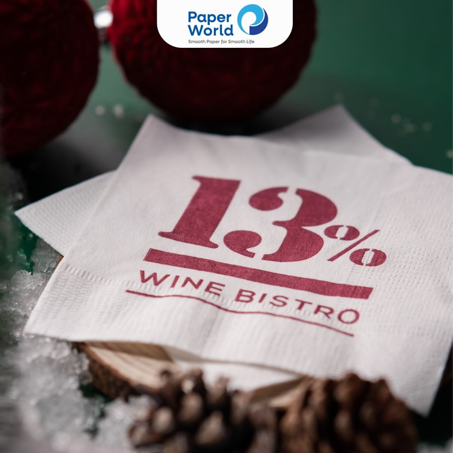 Khăn giấy in logo cho nhà hàng 13% Wine Bistro