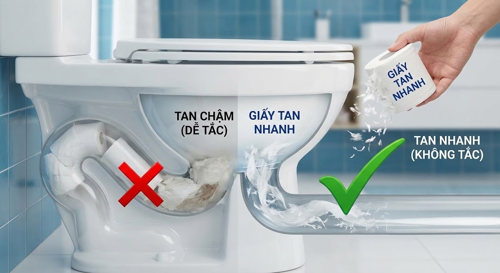 Giấy vệ sinh chất lượng tan nhanh trong nước không gây tắt nghẽn bồn cầu