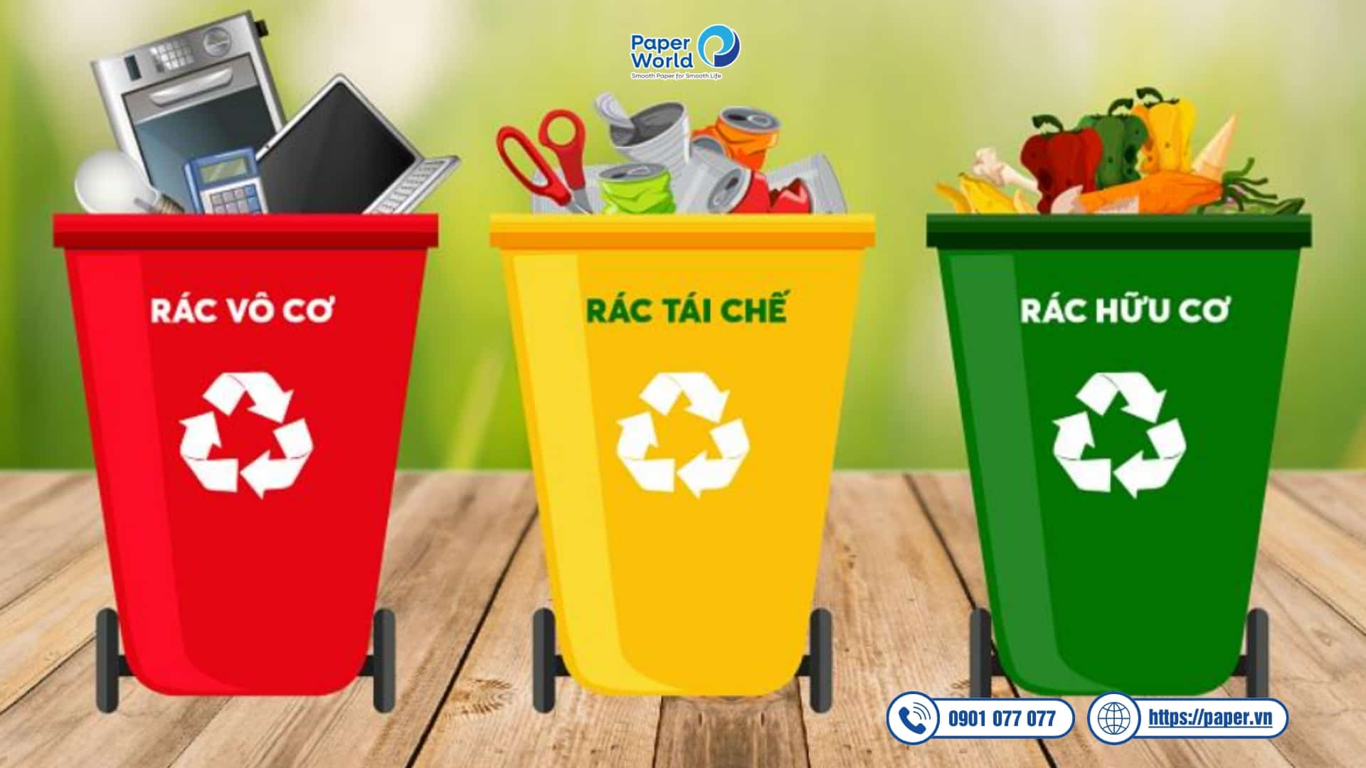 Rác thải thường được phân chia thành 3 loại: Rác vô cơ, Rác hữu cơ, Rác tái chế