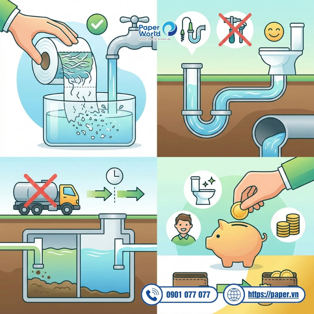 Giấy vệ sinh tự tan giúp tiết kiệm chi phí