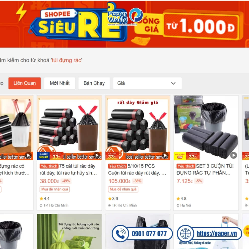 Mua túi đựng rác trên sàn TMĐT