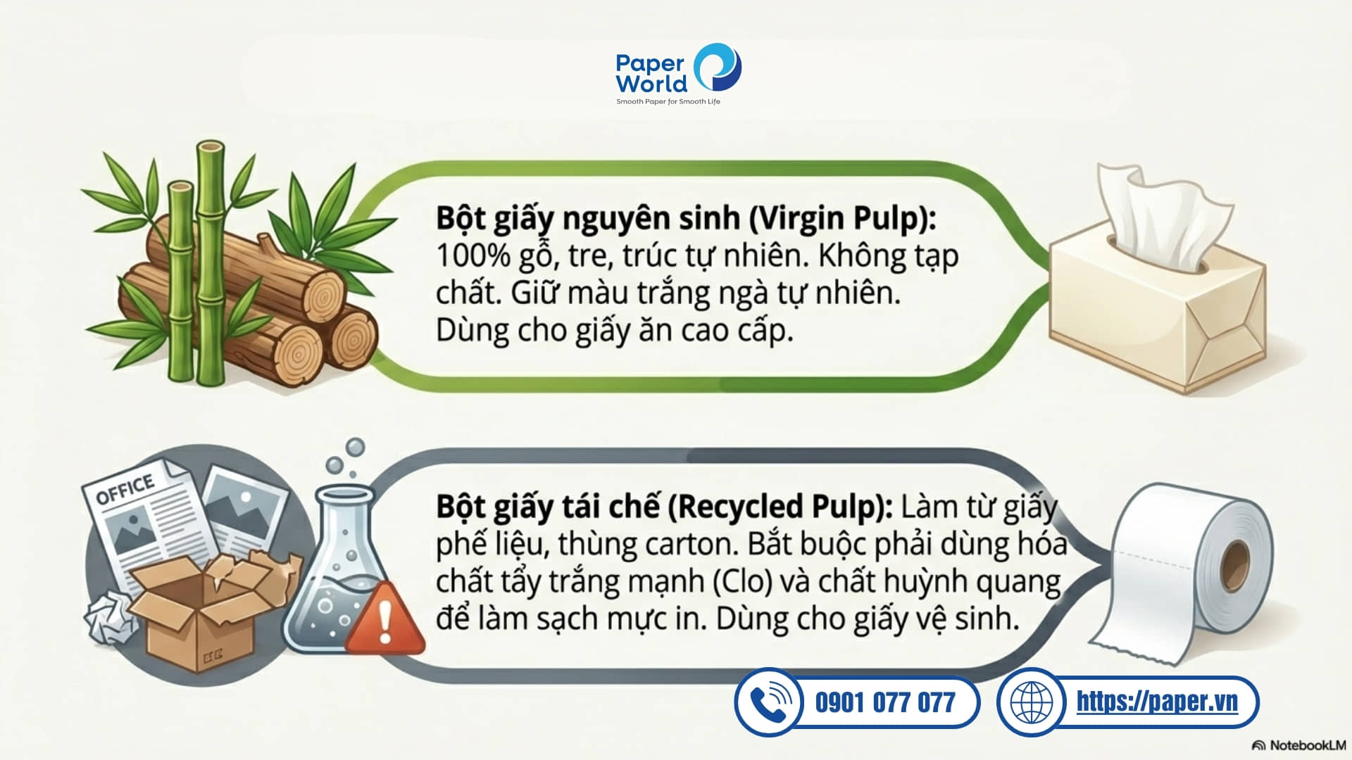 Phân biệt khăn giấy nguyên sinh và khăn giấy tái sinh