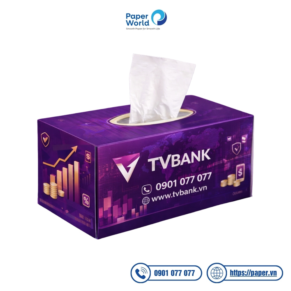 Mẫu hộp khăn giấy thương hiệu ngân hàng 3D - Dạng hộp chữ nhật