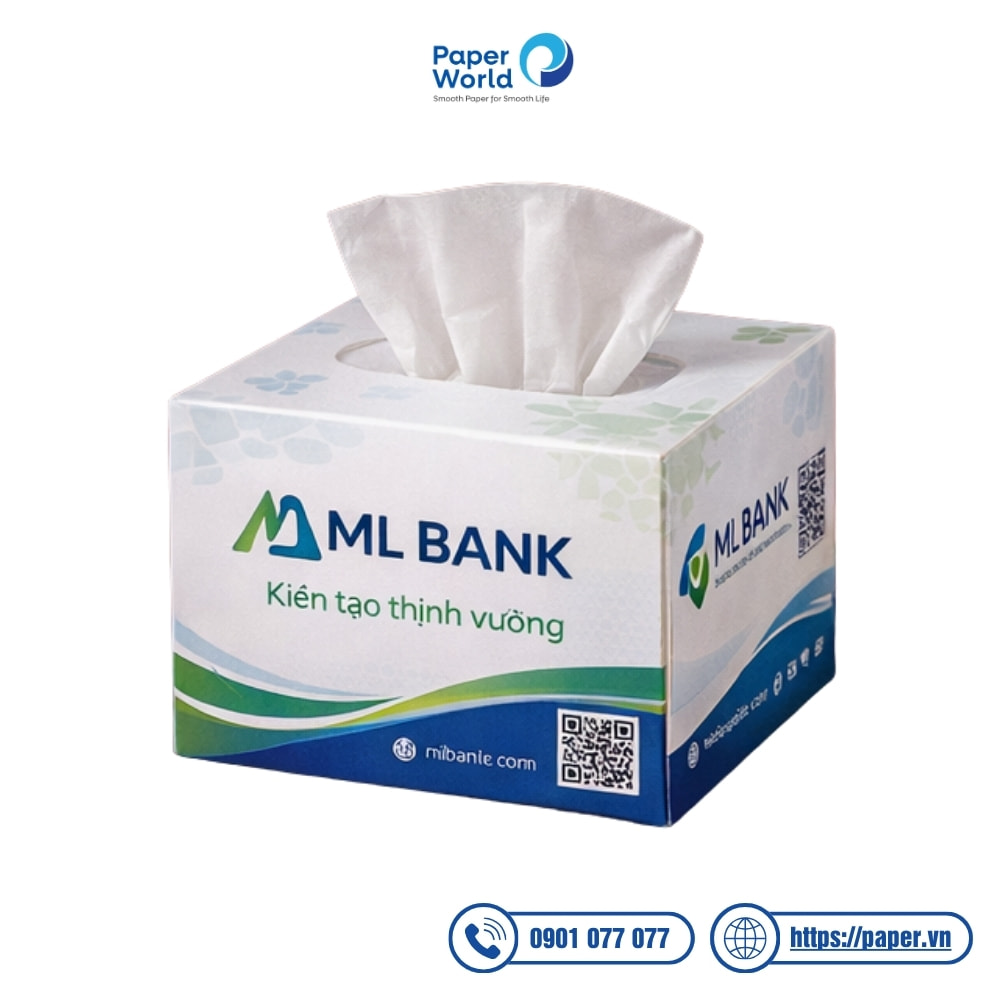 Mẫu hộp khăn giấy thương hiệu ngân hàng tích hợp mã QR - Dạng hộp vuông