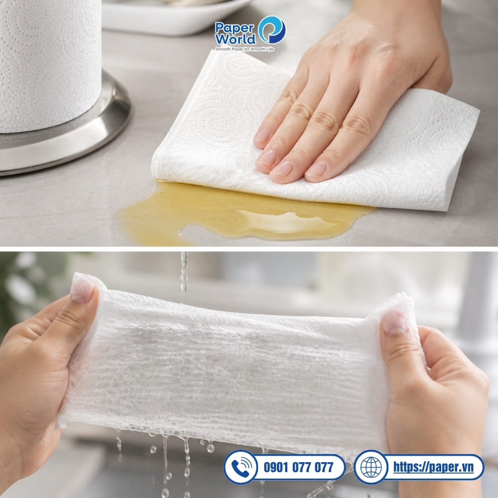 cuộn giấy lau bếp thấm hút dầu mỡ nhanh