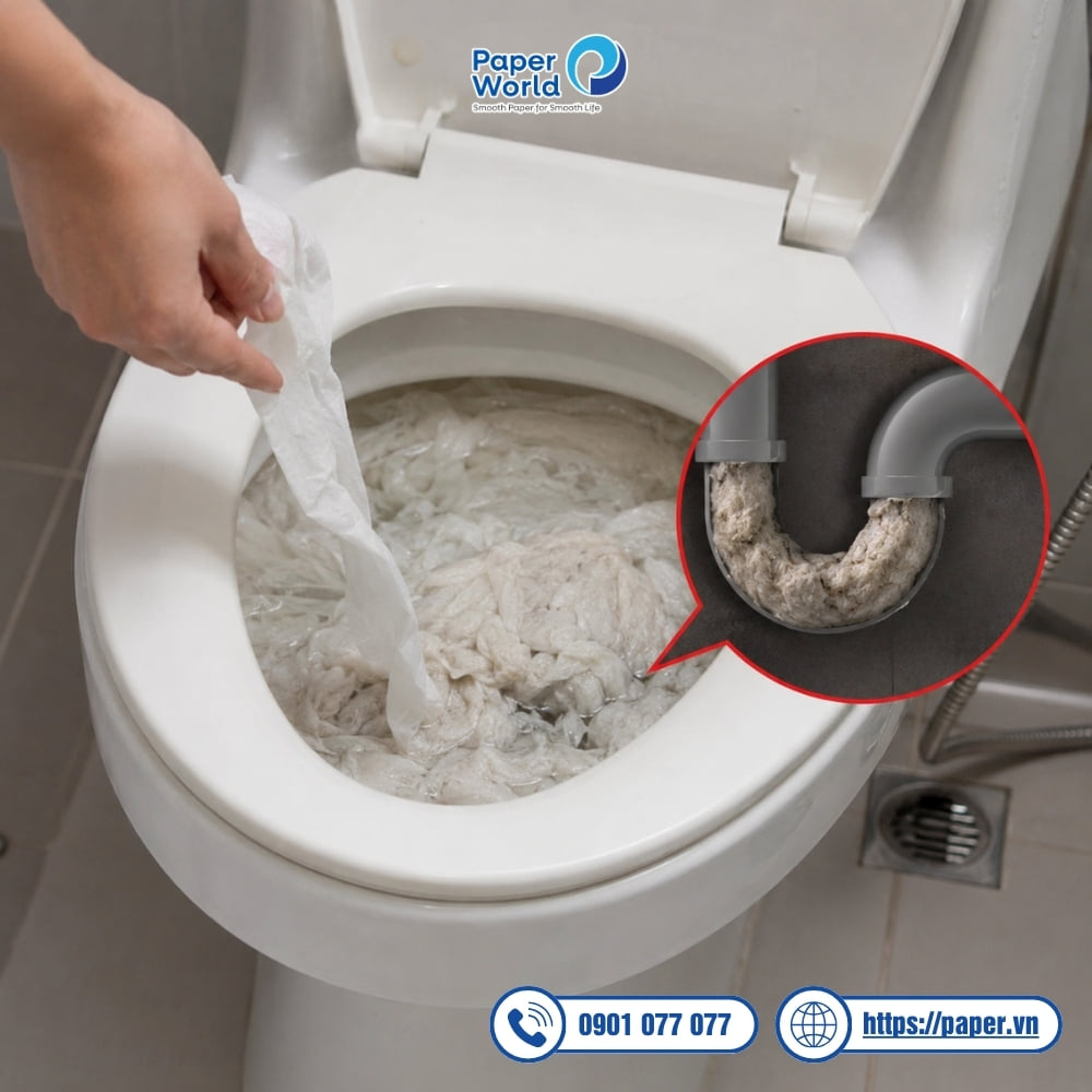 Phân biệt giấy cuộn đa năng và giấy cuộn vệ sinh: Giấy cuộn đa năng dễ gây nghẹt bồn cầu, hệ thống thoát nước