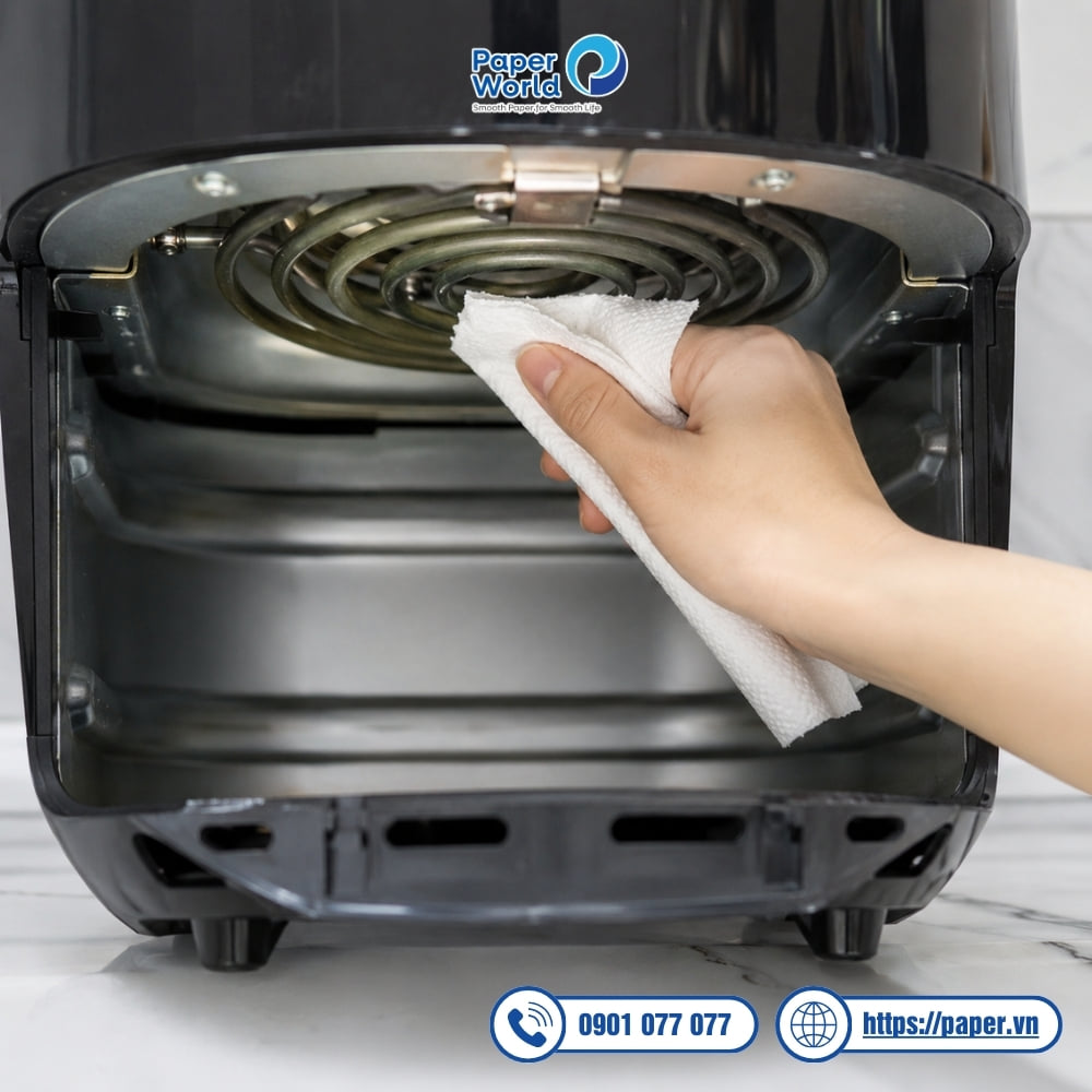 Lau chùi, vệ sinh bộ phận dây mayso trong nồi chiên không dầu hiệu quả bằng khăn giấy cuộn lớn đa năng Japani 1000S