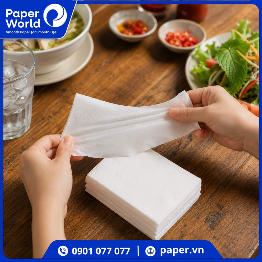 Khăn giấy napkin có độ dai dày ổn định, thấm hút tốt
