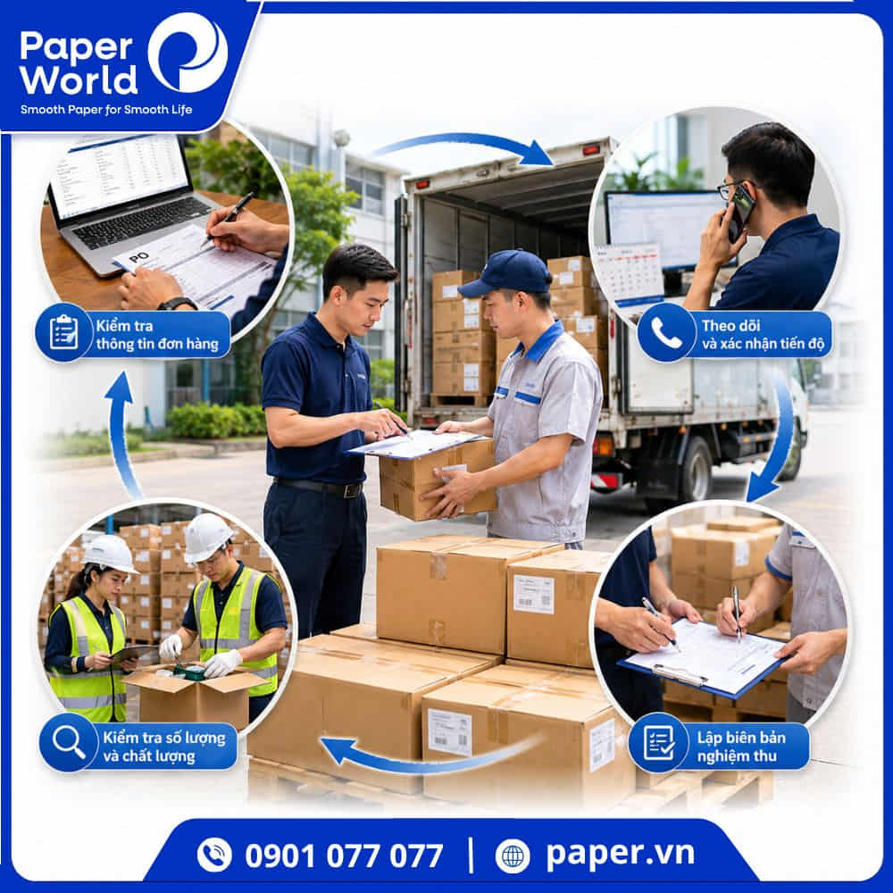 Quy trình đặt hàng, kiểm soát đơn hàng vật tư vệ sinh