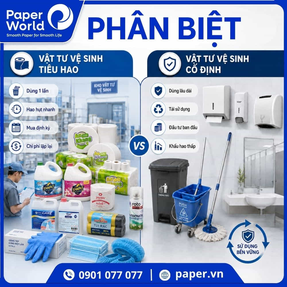 Điểm khác biệt nổi bật của vật tư vệ sinh tiêu hao và vật tư vệ sinh cố định