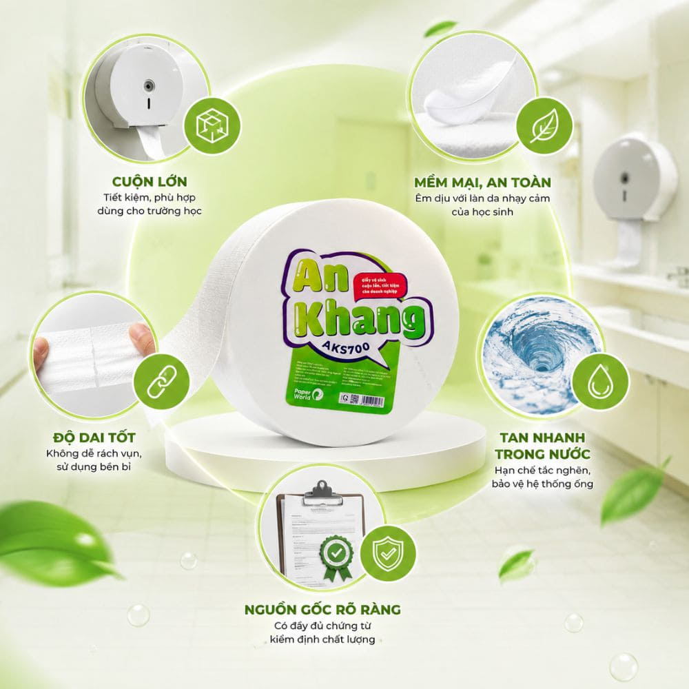 Giấy vệ sinh cuộn lớn An Khang cho trường học