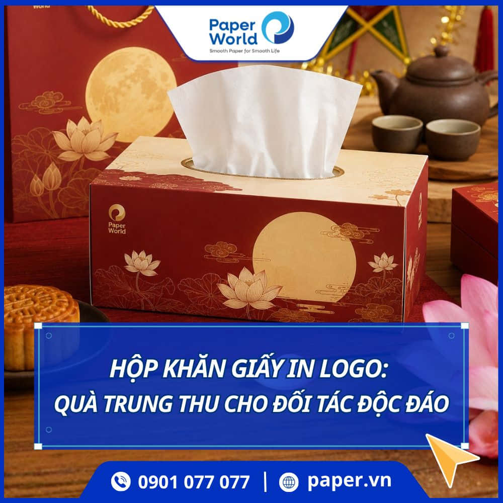 Hộp khăn giấy in logo thương hiệu: Quà tặng trung thu cho đối tác, doanh nghiệp