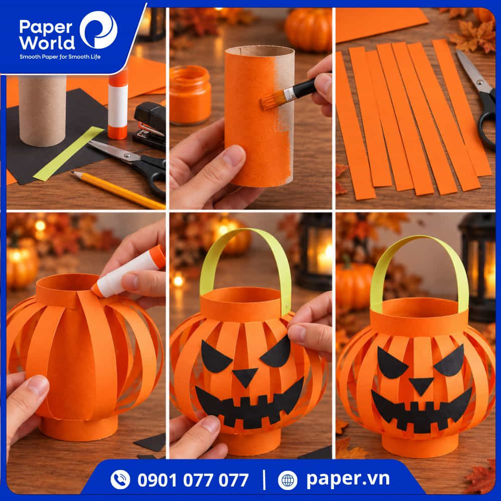 Cách làm bí đỏ Halloween bằng giấy
