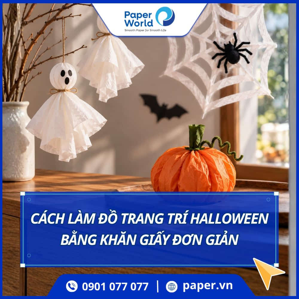 Cách làm đồ trang trí Halloween bằng khăn giấy