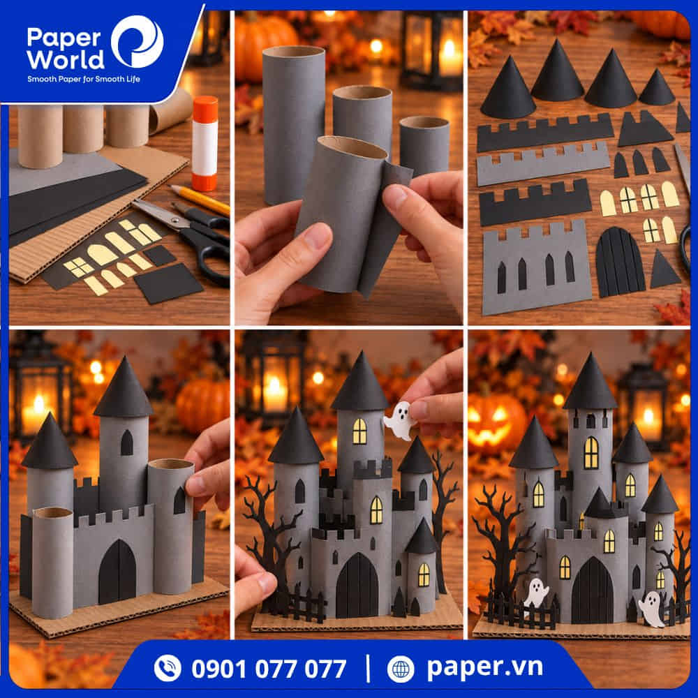 Cách làm mô hình lâu đài Halloween bằng lõi giấy vệ sinh
