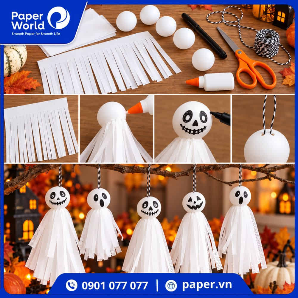 Cách làm con ma halloween bằng giấy