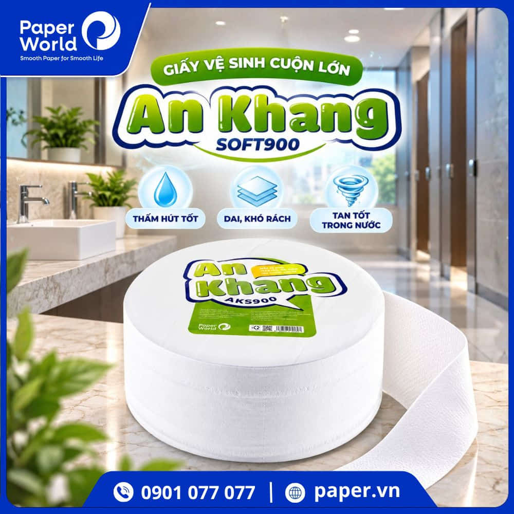 Giấy vệ sinh cuộn lớn cho văn phòng An Khang Soft900